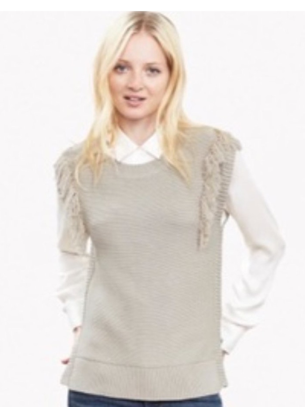 Banana Republic Light Beige Fringed Knit Sleeveless Sweater Vest